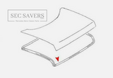 Diagram of boot lid and weatherstrip seal with a red arrow pointing to a specific area, branded 'SEC SAVERS' by Mercedes-Benz Classic Parts.